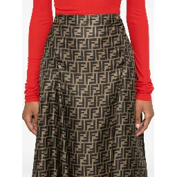 Fendi Ff Twill High-waisted Skirt In Brown