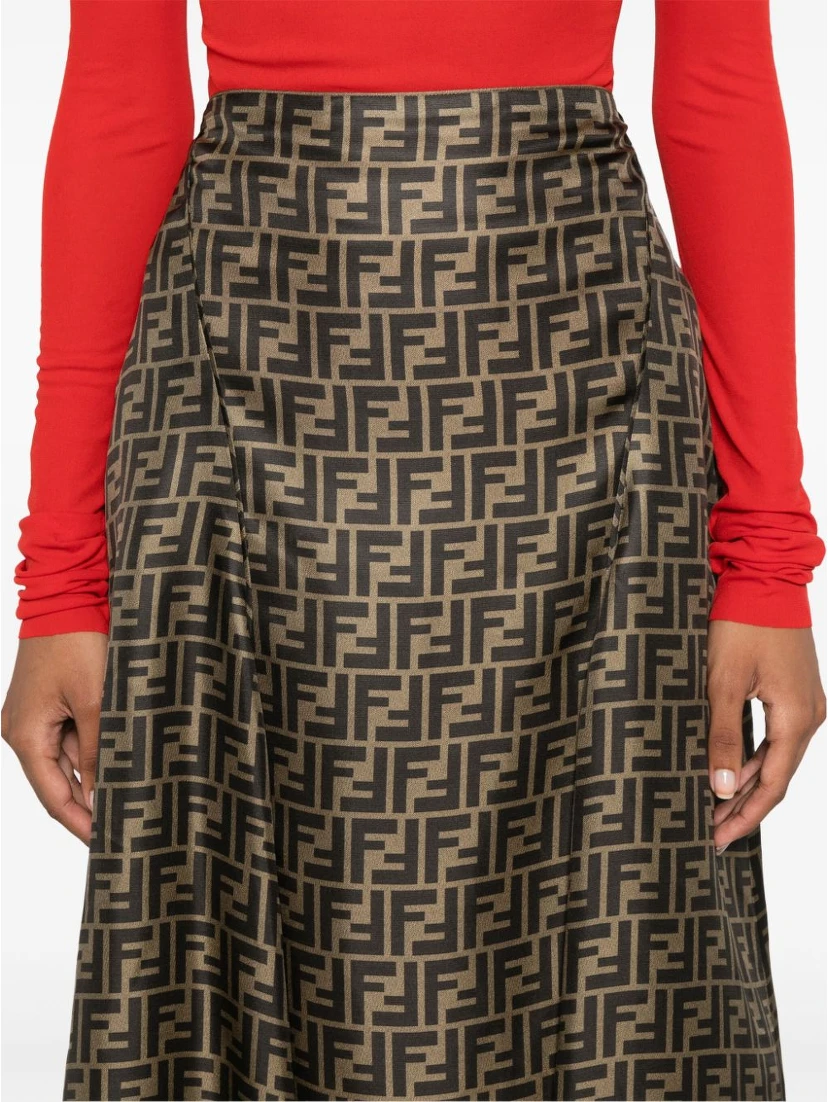 Fendi Ff Twill High-waisted Skirt In Brown
