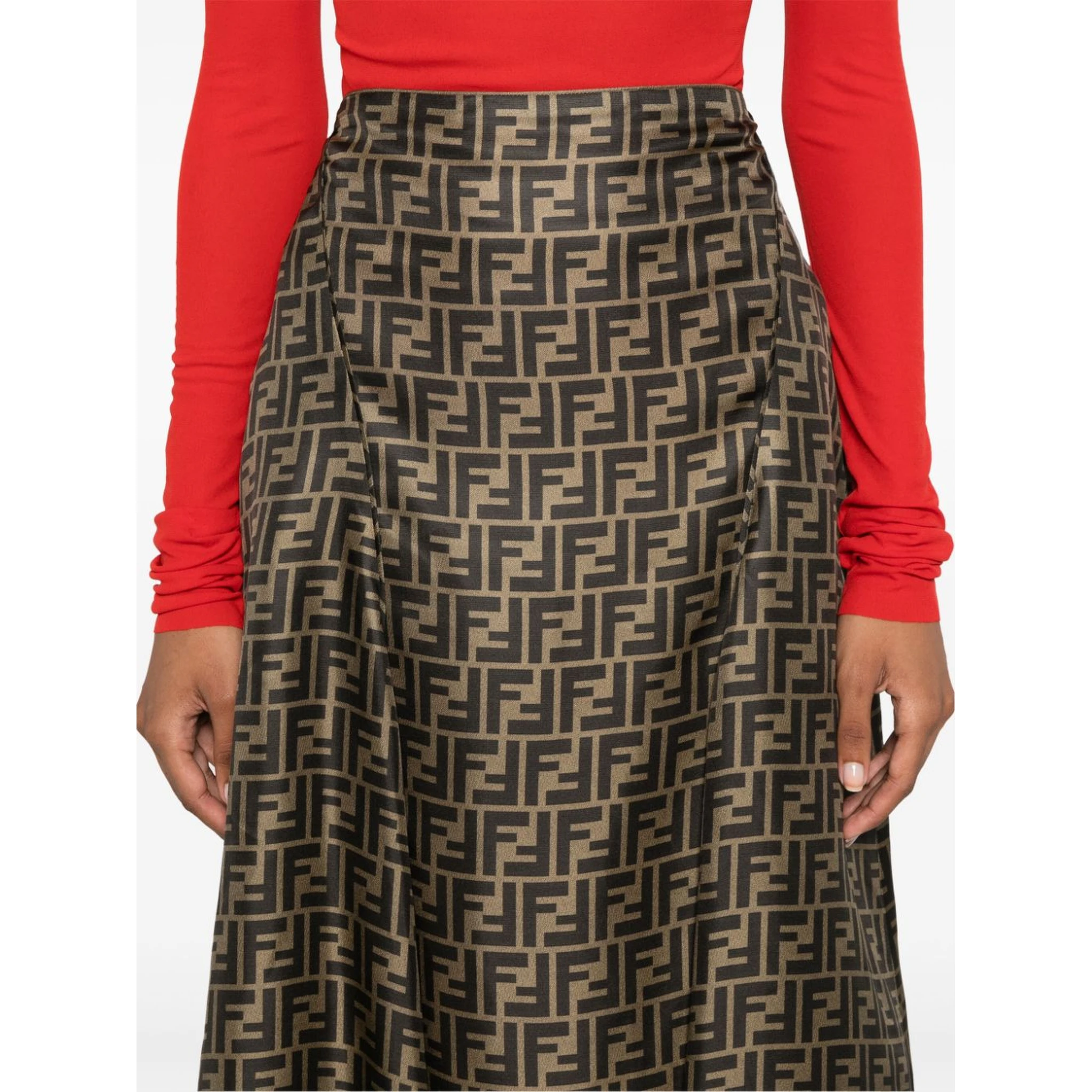 Fendi Ff Twill High-waisted Skirt In Brown