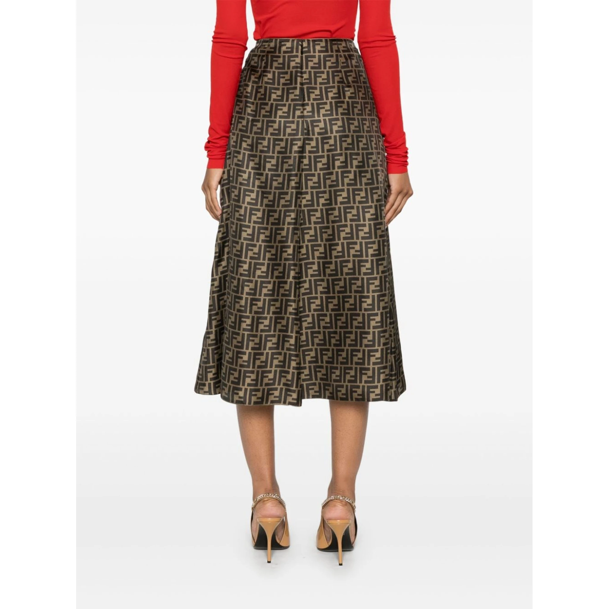 Fendi Ff Twill High-waisted Skirt In Brown