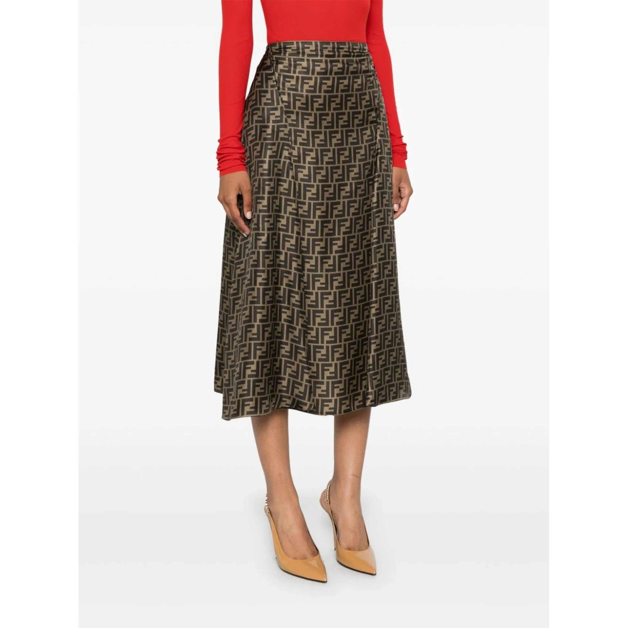 Fendi Ff Twill High-waisted Skirt In Brown