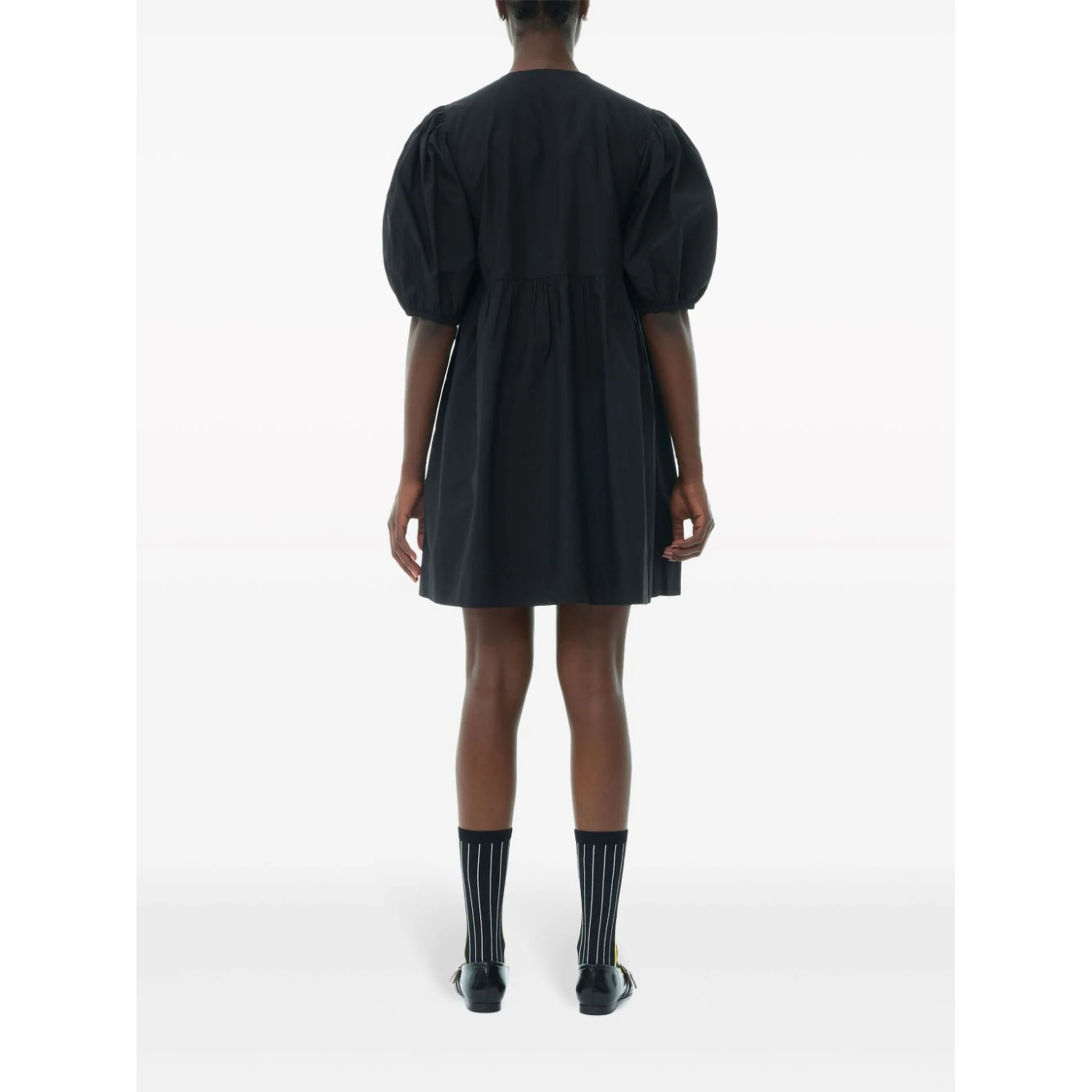 Tie String Cotton Poplin Mini Dress In Black
