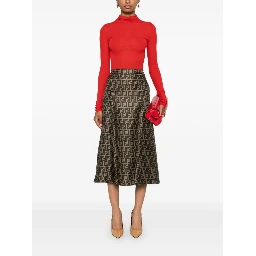 Fendi Ff Twill High-waisted Skirt In Brown
