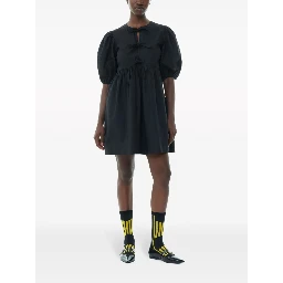 Tie String Cotton Poplin Mini Dress In Black