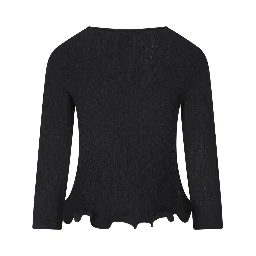 V-neck Ribbed Top With Ruffles Clothing In Black