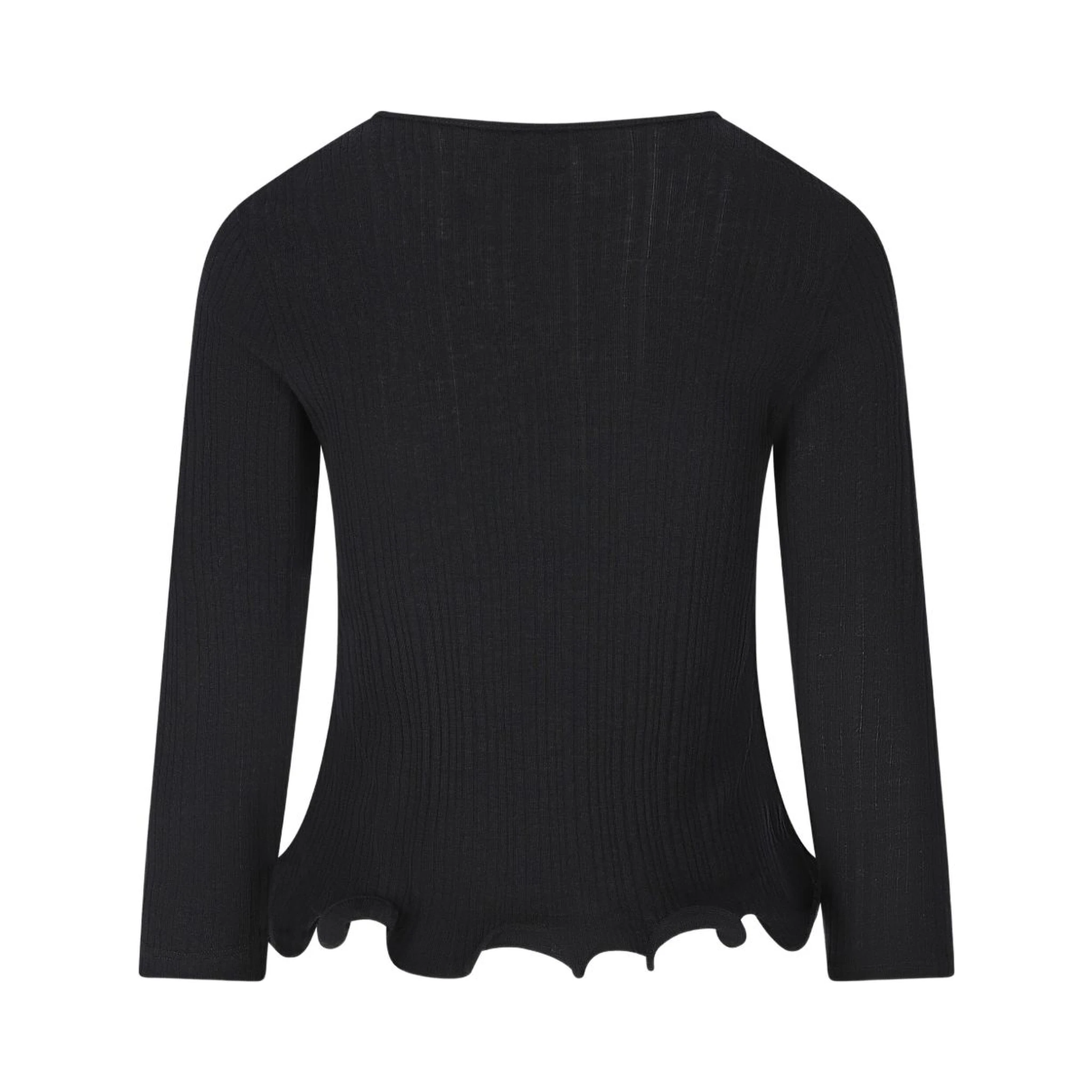 V-neck Ribbed Top With Ruffles Clothing In Black