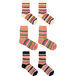 3 Pairs Of Ankle Length Striped Socks In Multi