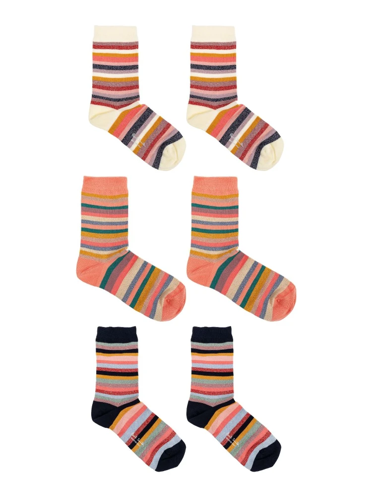 3 Pairs Of Ankle Length Striped Socks In Multi