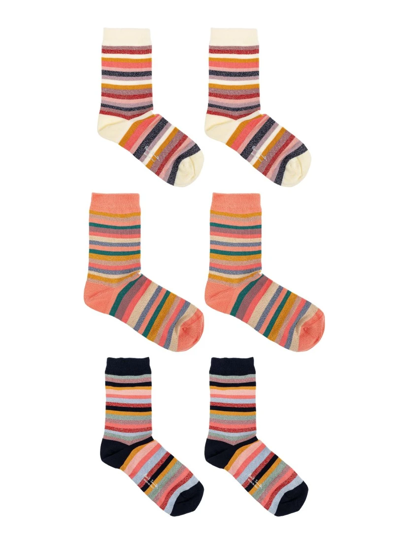 3 Pairs Of Ankle Length Striped Socks In Multi