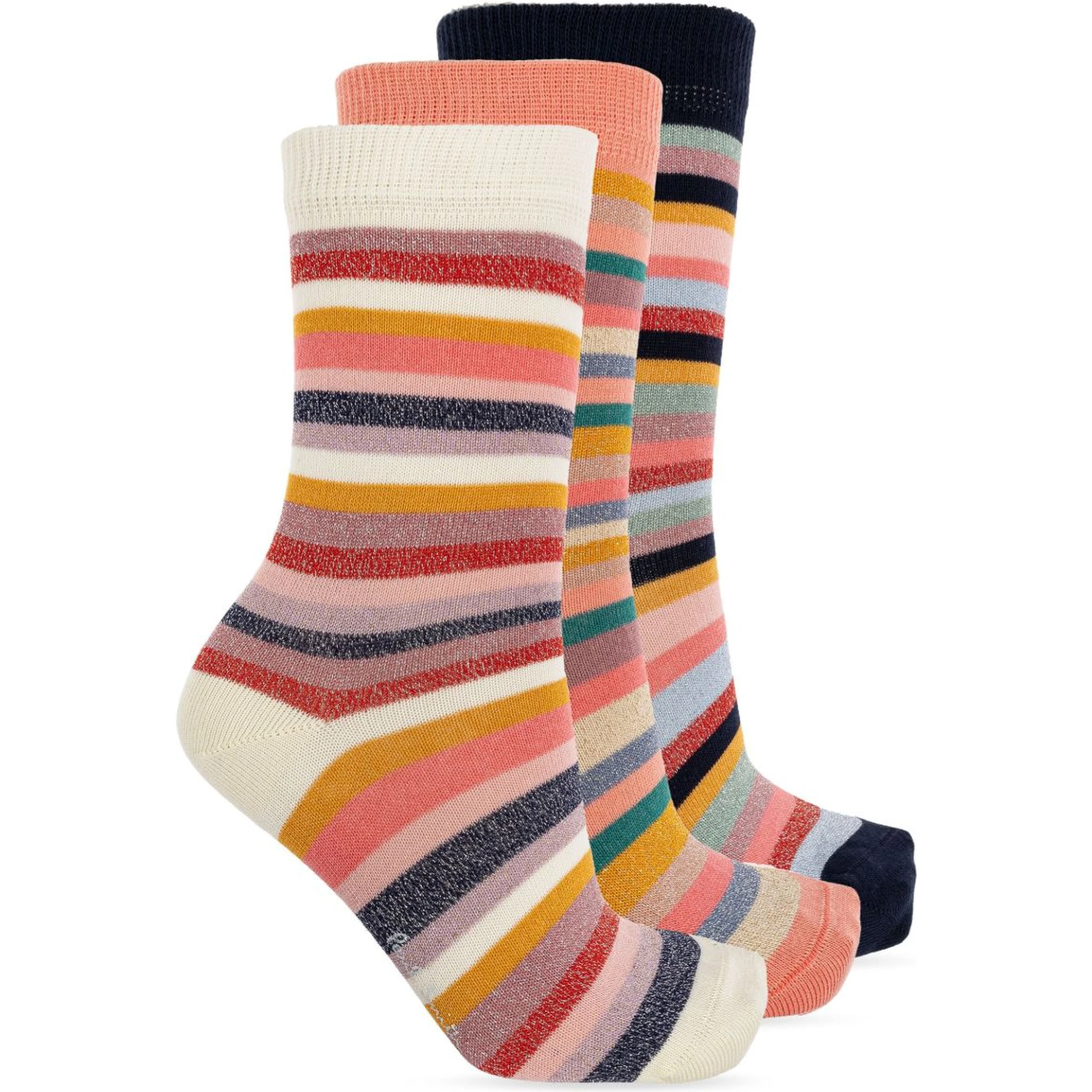 3 Pairs Of Ankle Length Striped Socks In Multi