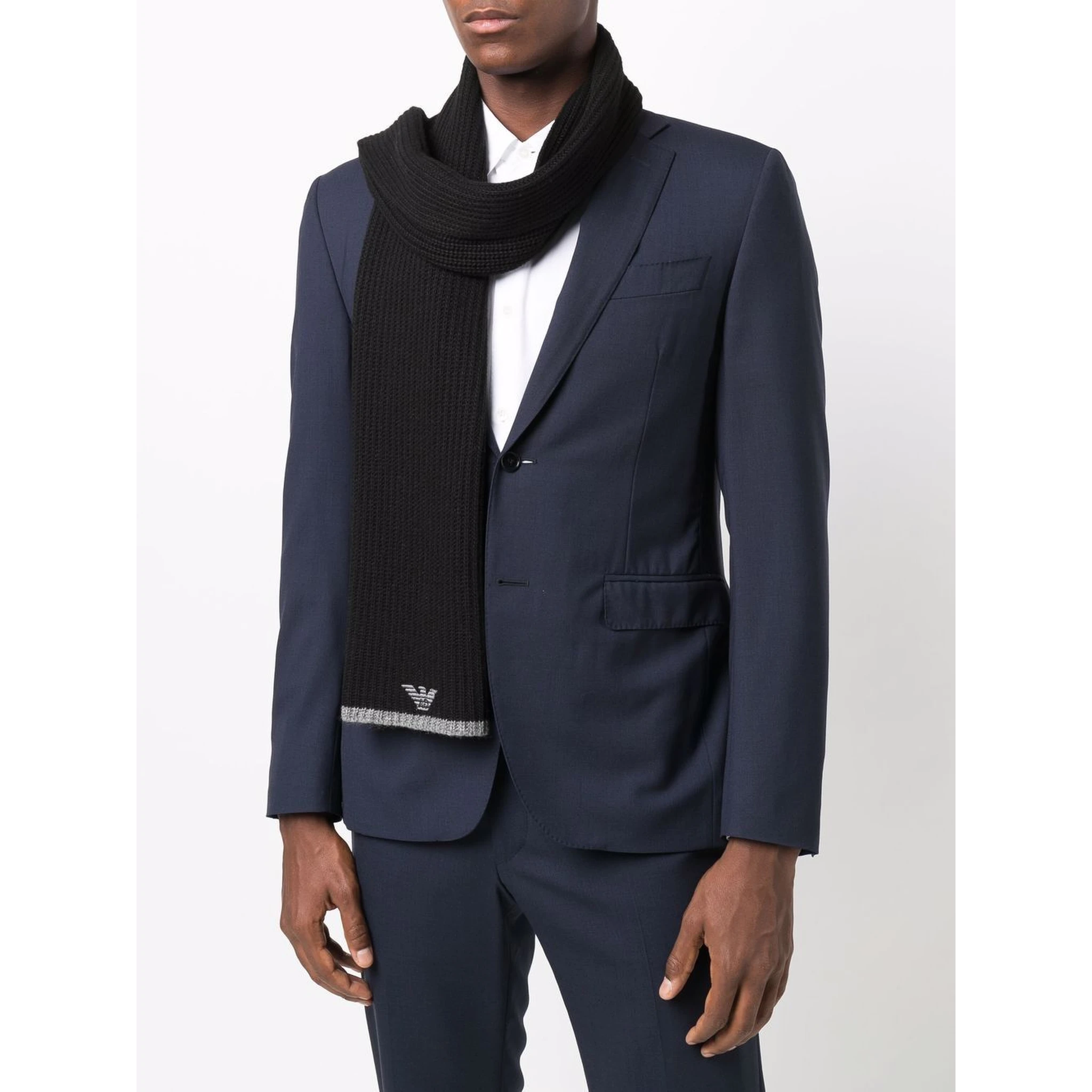 Black Scarf And Beanie Set With Logo Embroidery In Wool Blend Man