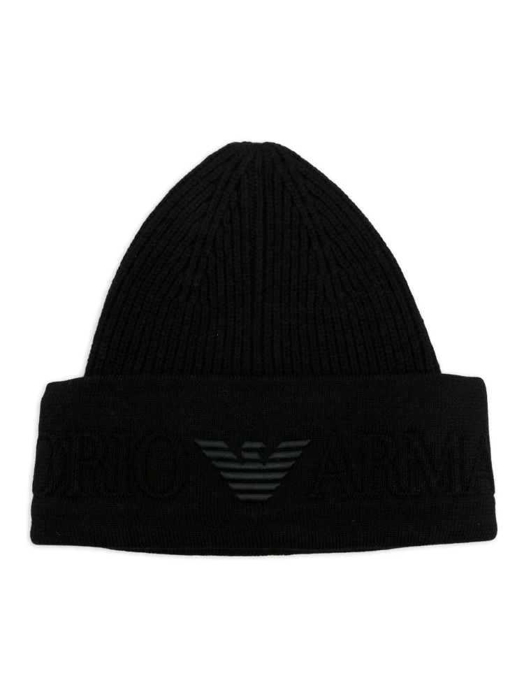 logo-embroidered ribbed beanie