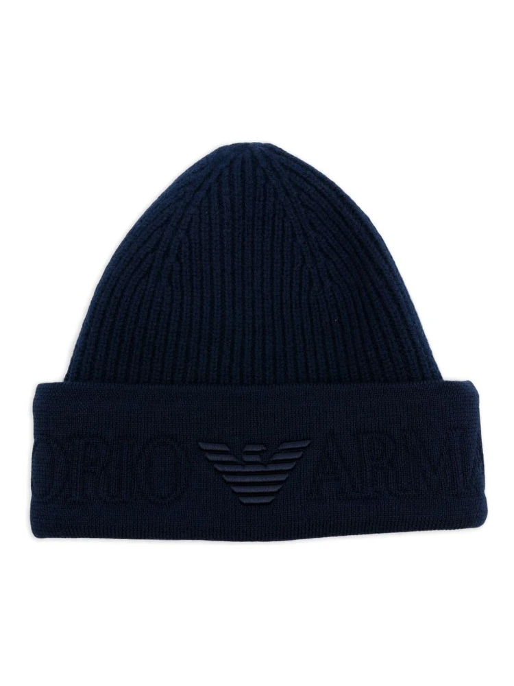 logo-embroidered ribbed beanie