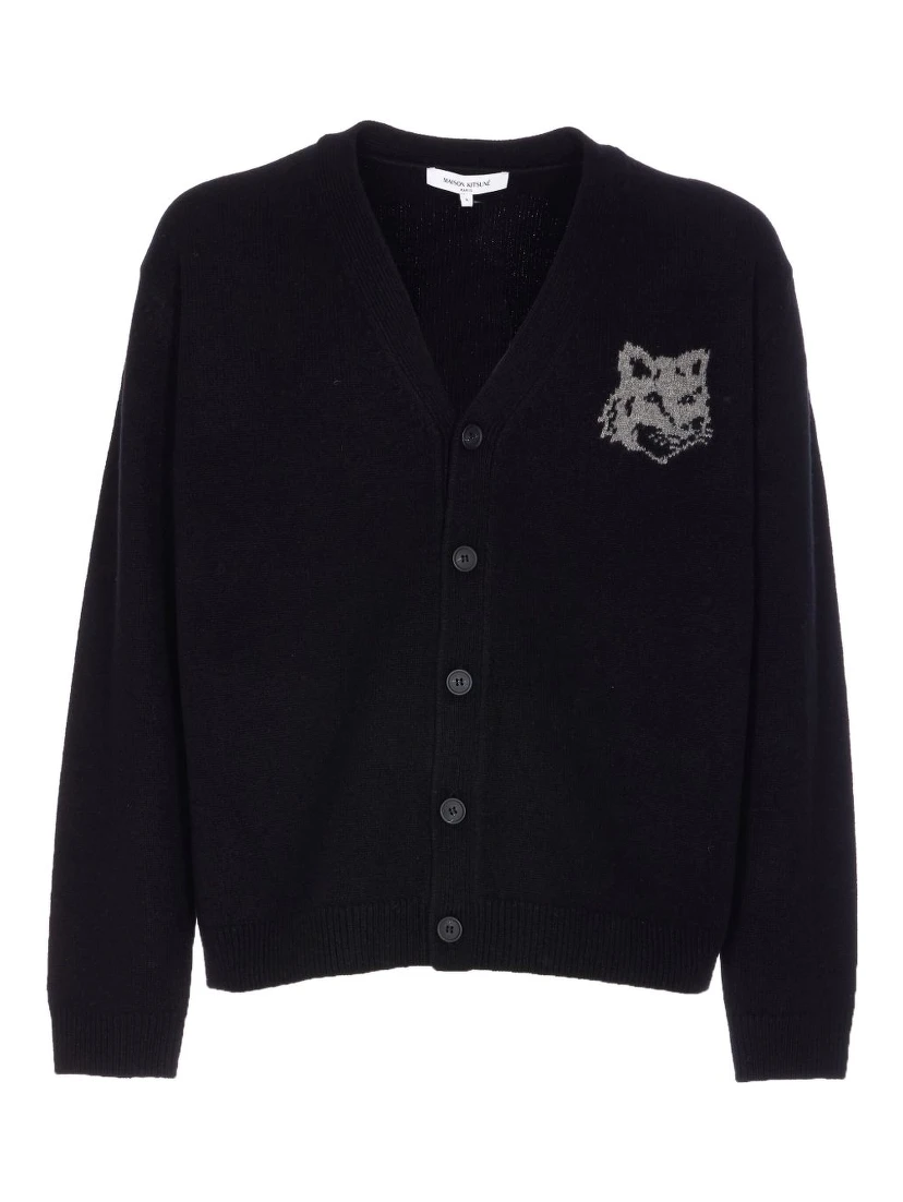 fox-head buttoned cardigan