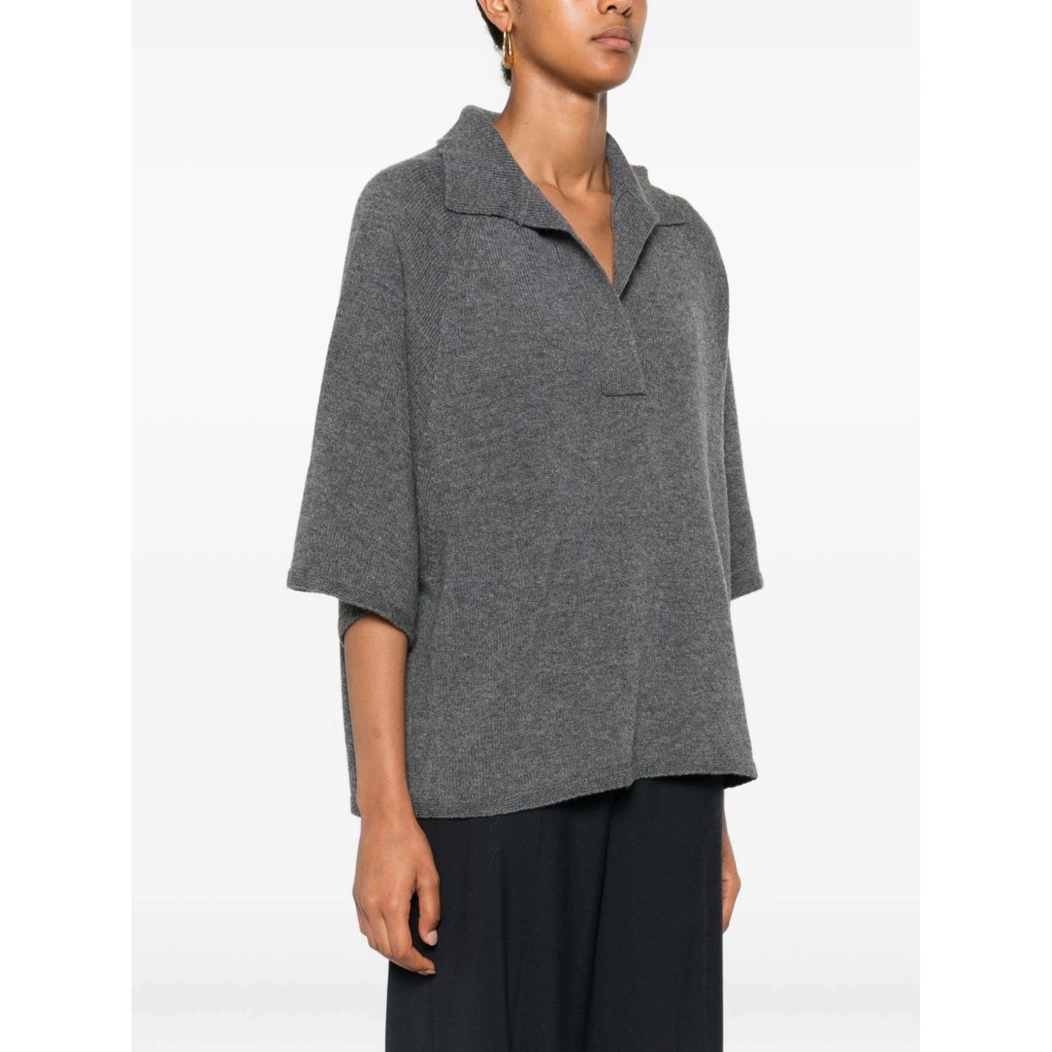 polo-neck short-sleeve top