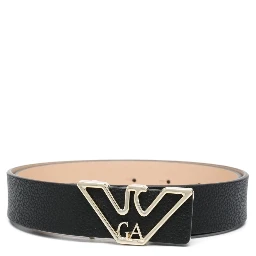 Logo Belt With Adjustable Length And Grained Texture In Black