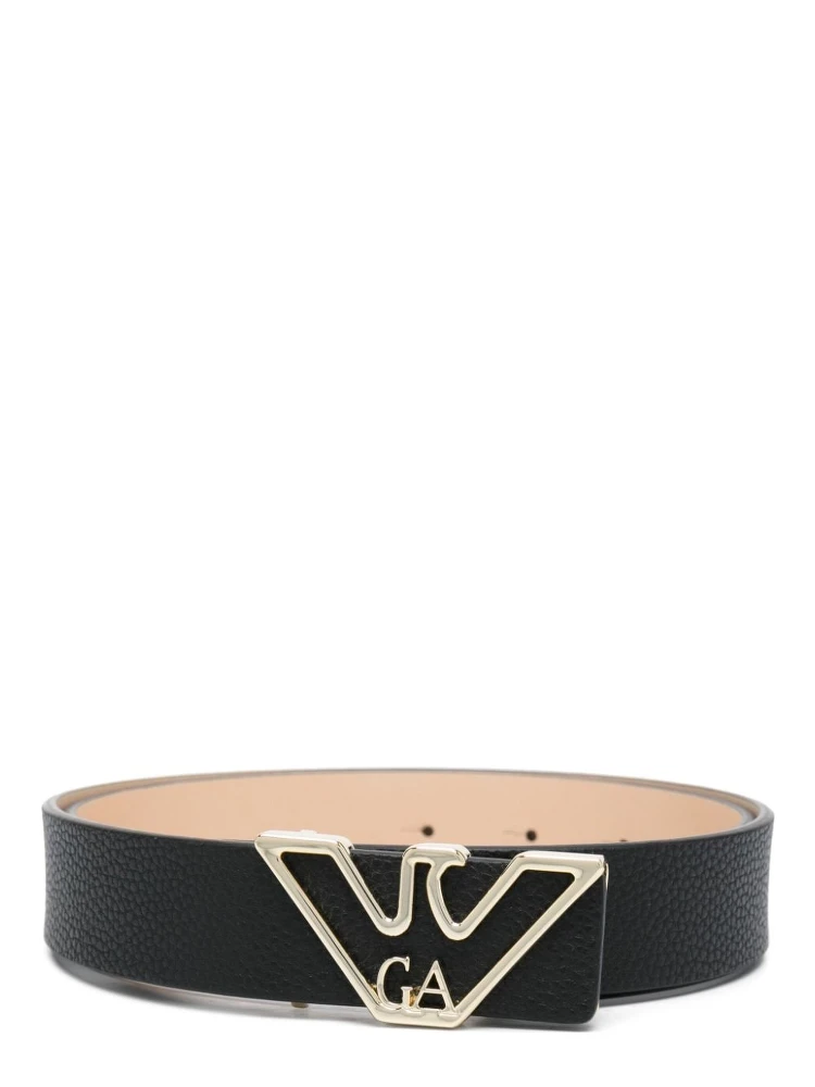 Logo Belt With Adjustable Length And Grained Texture In Black