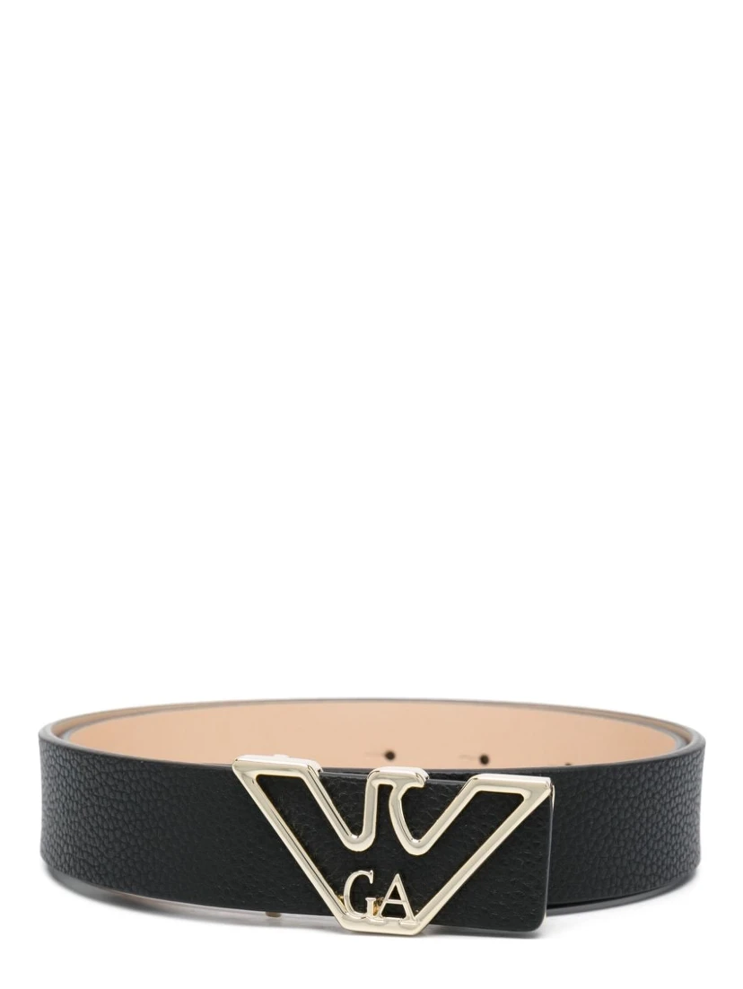 Logo Belt With Adjustable Length And Grained Texture In Black