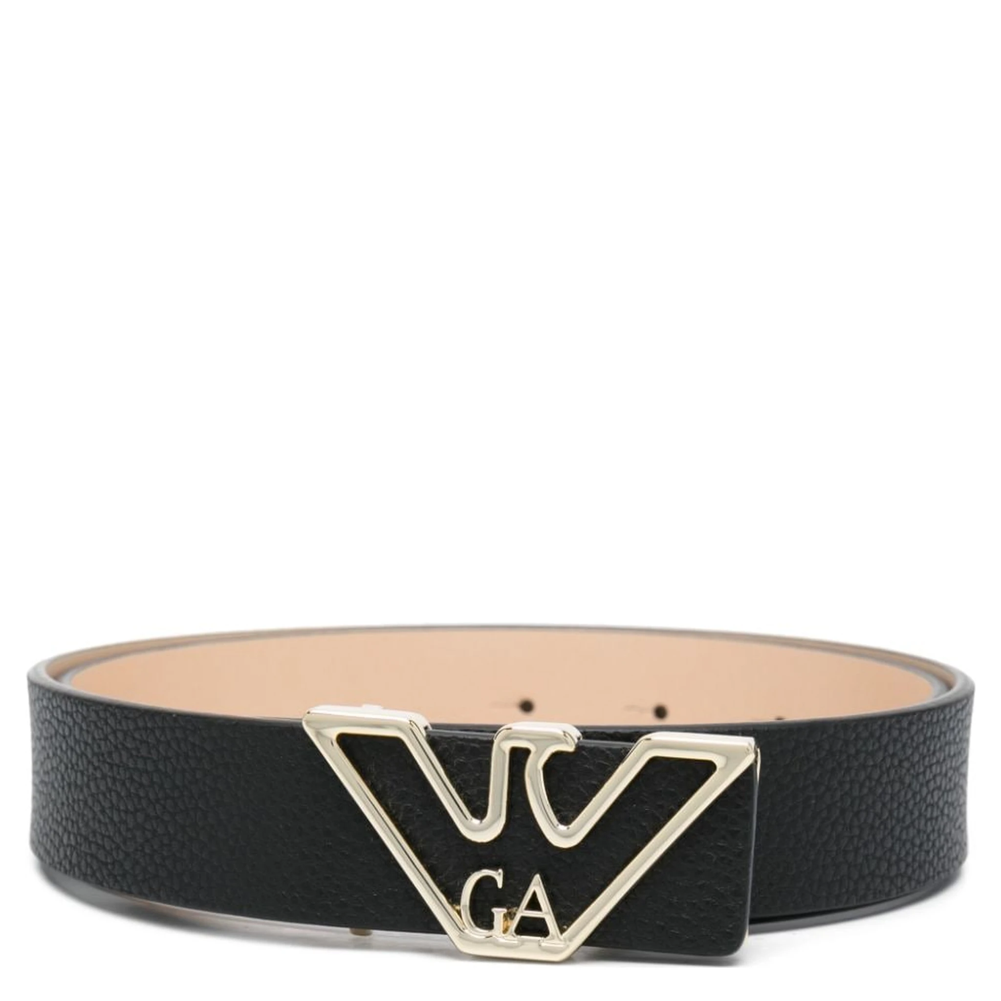 Logo Belt With Adjustable Length And Grained Texture In Black