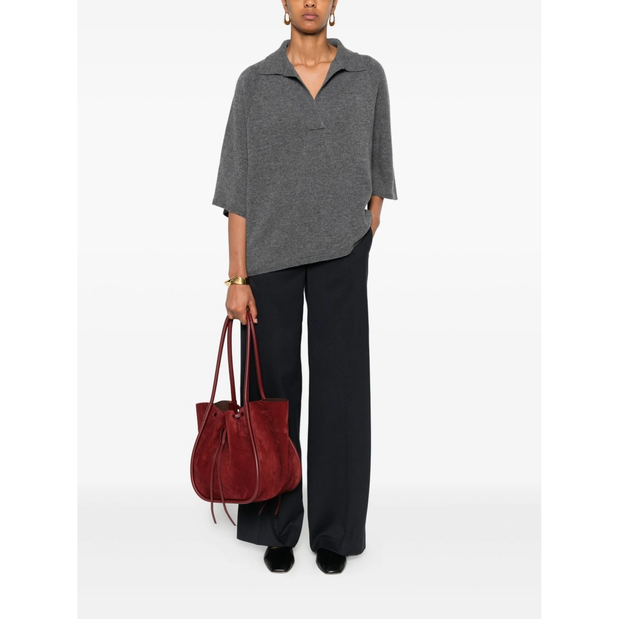 polo-neck short-sleeve top