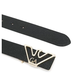 Logo Belt With Adjustable Length And Grained Texture In Black