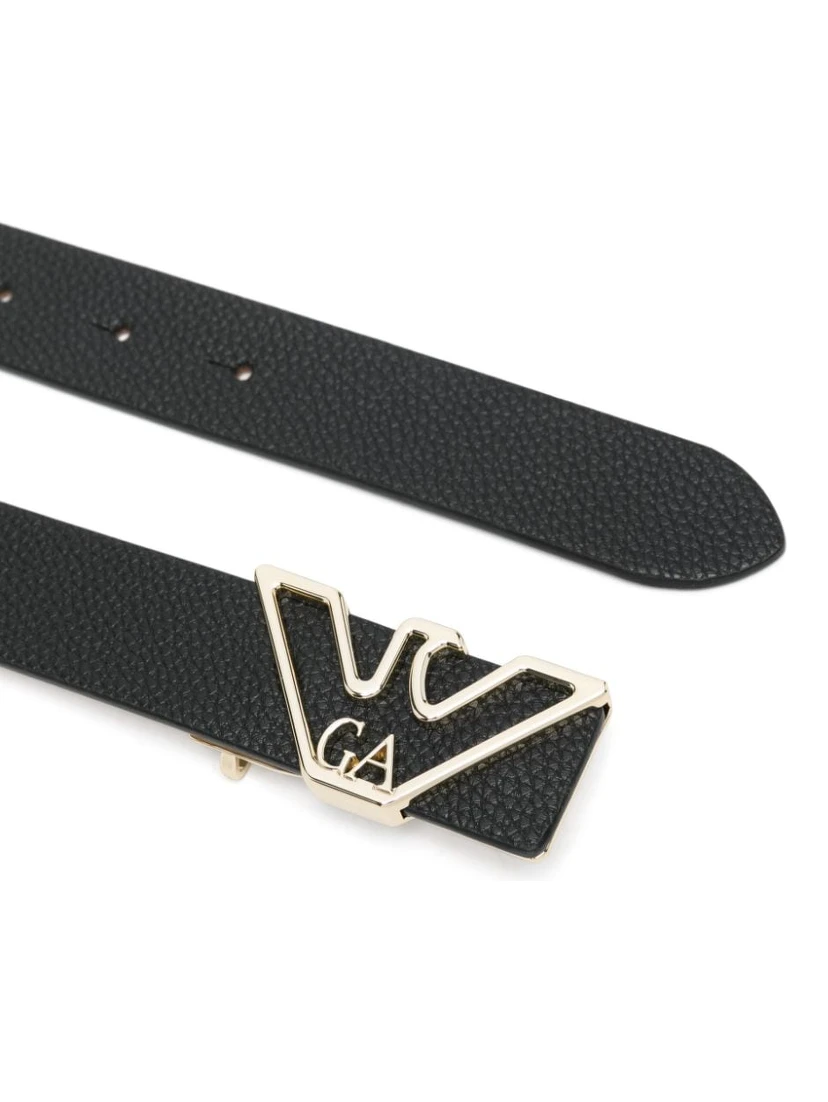 Logo Belt With Adjustable Length And Grained Texture In Black