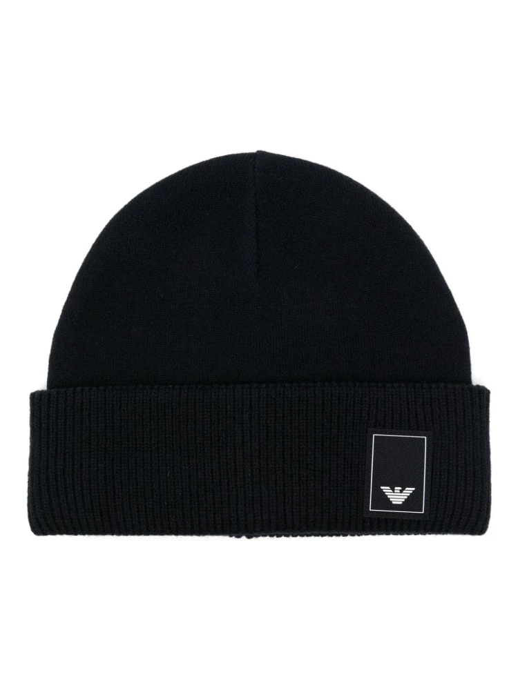 logo-plaque ribbed beanie