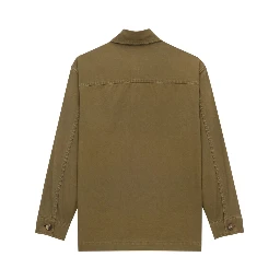 SAINT LAURENT Green Shirt With Classic Collar And Cassandre Embroidery On The Front In Cotton Man