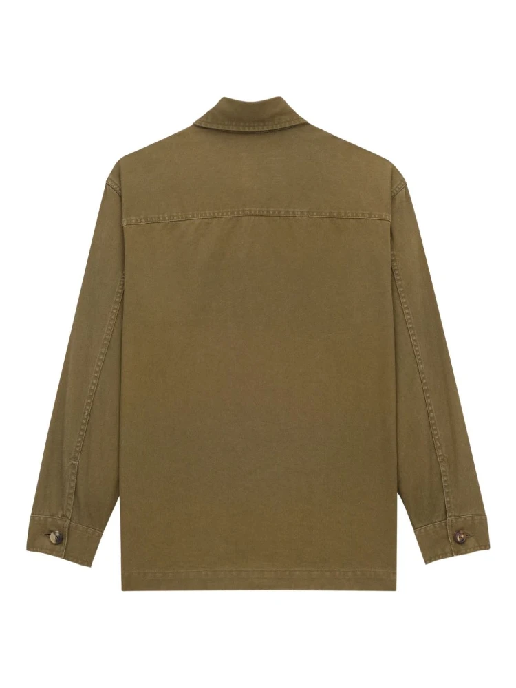 SAINT LAURENT Green Shirt With Classic Collar And Cassandre Embroidery On The Front In Cotton Man alternative