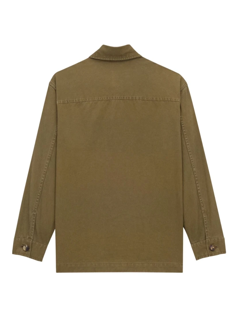 SAINT LAURENT Green Shirt With Classic Collar And Cassandre Embroidery On The Front In Cotton Man