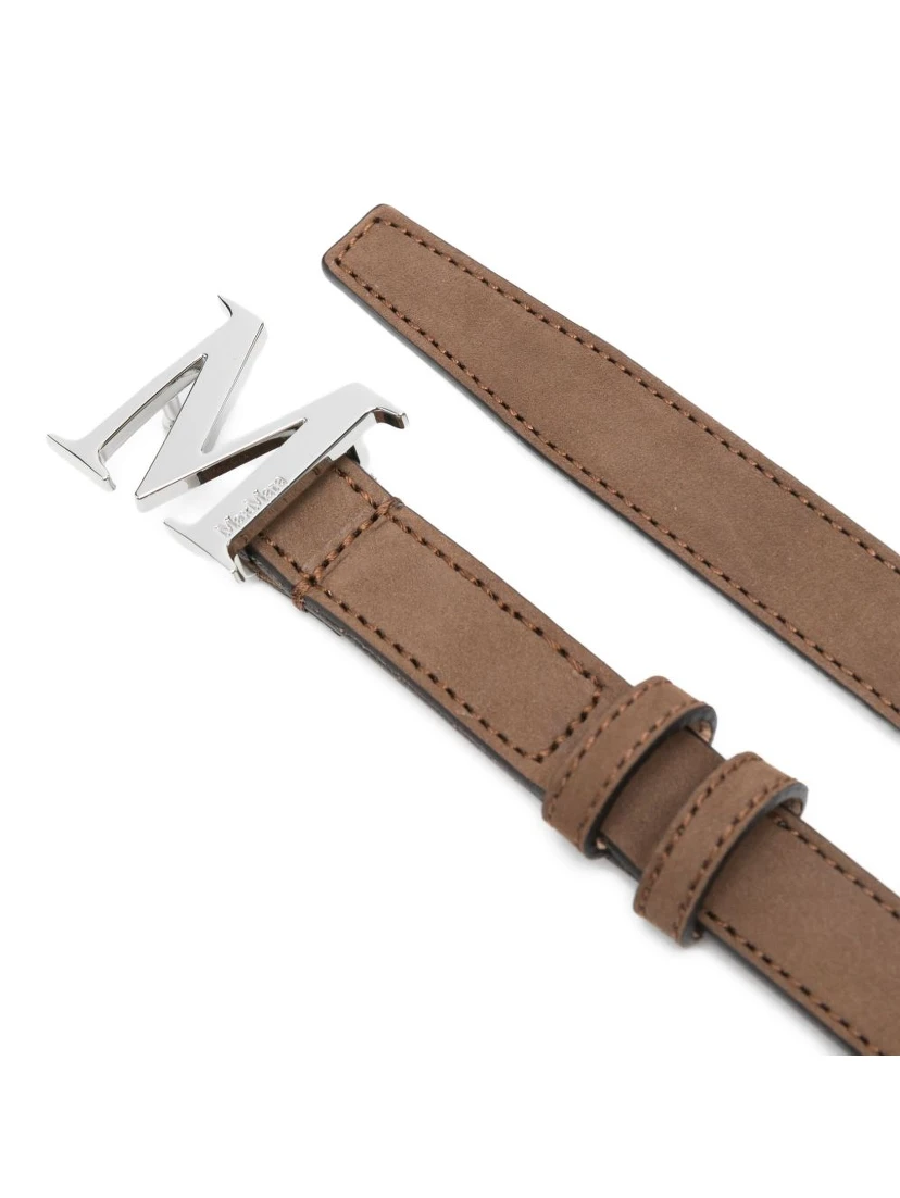 logo-buckle suede belt