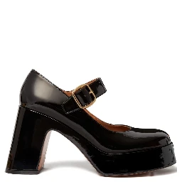 Mary Jane Lace-up Block Heel Shoes In Black