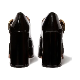 Mary Jane Lace-up Block Heel Shoes In Black