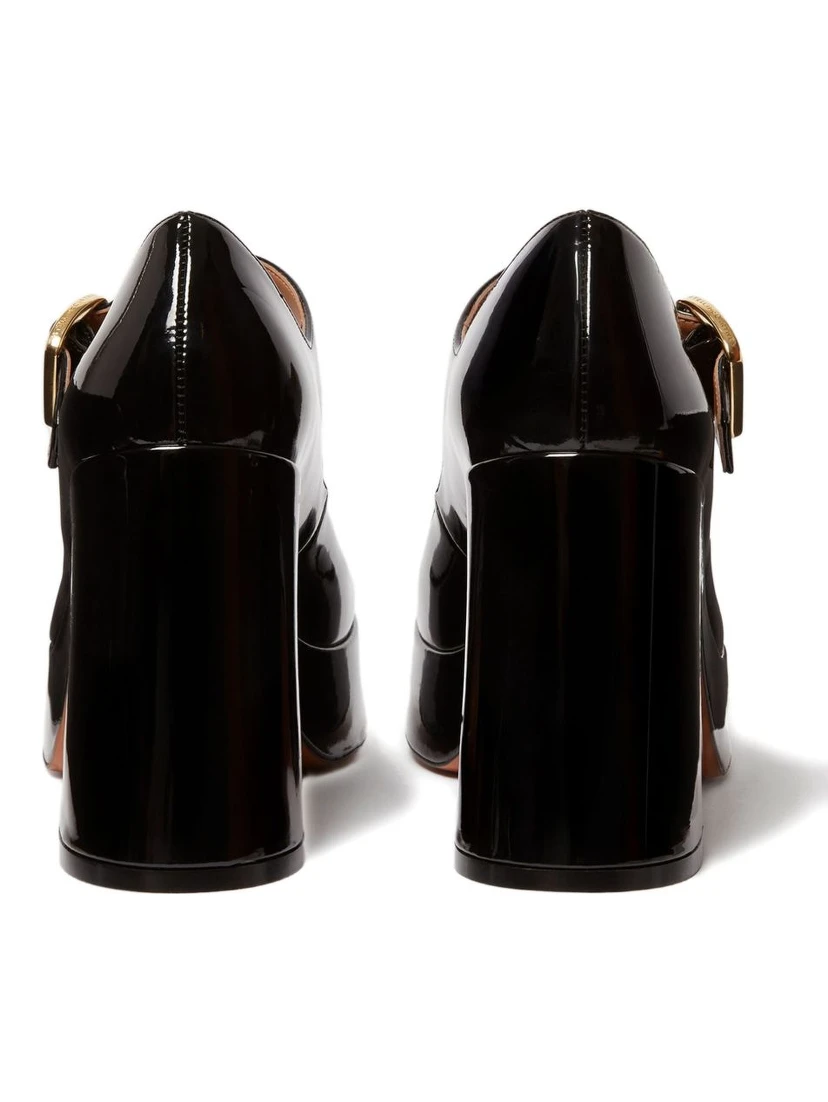 Mary Jane Lace-up Block Heel Shoes In Black