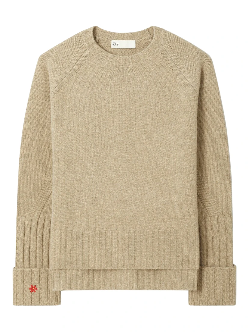 floral-embroidered ribbed sweater