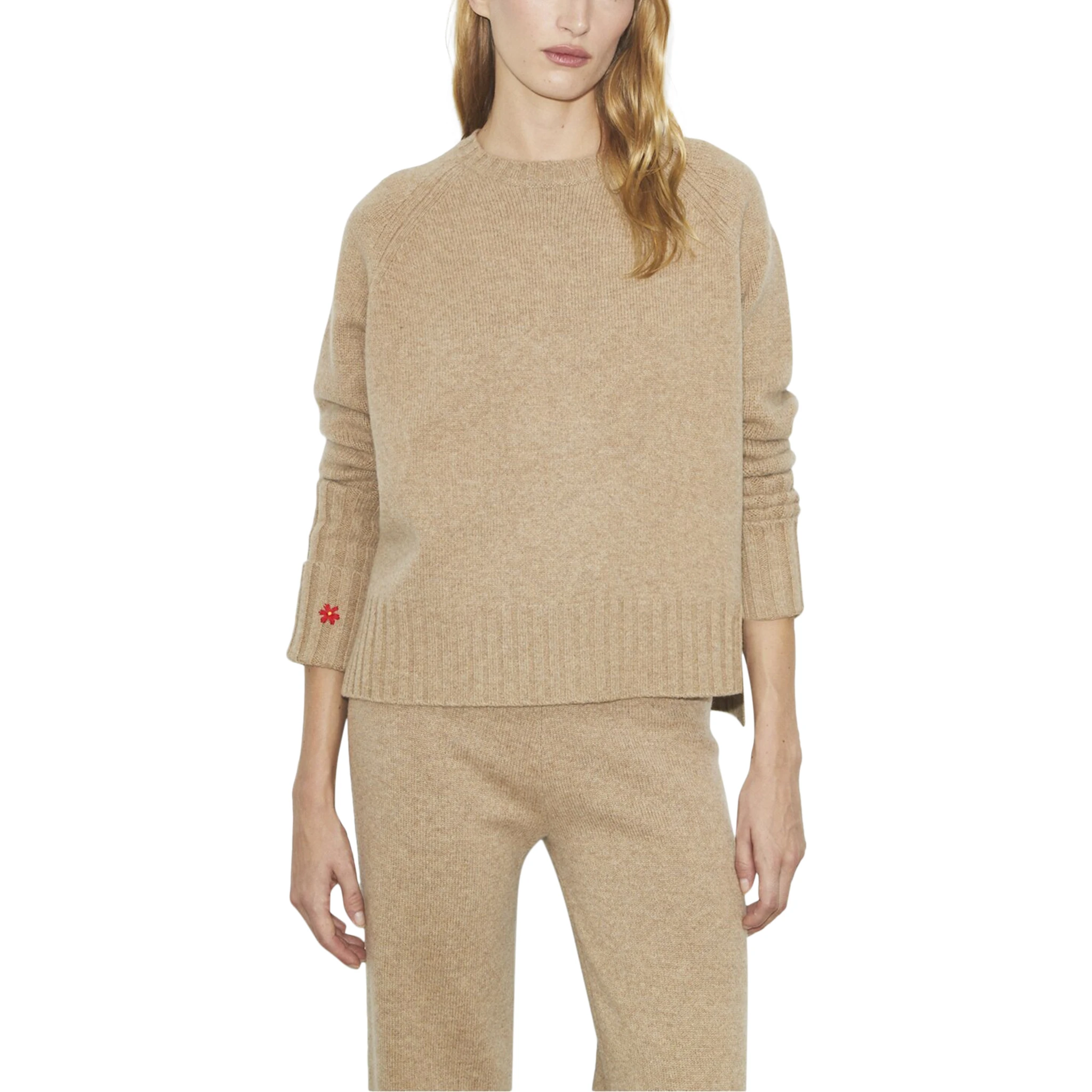 floral-embroidered ribbed sweater