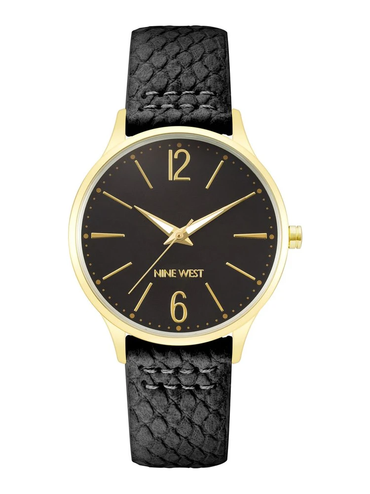Black Leather Dress Watch