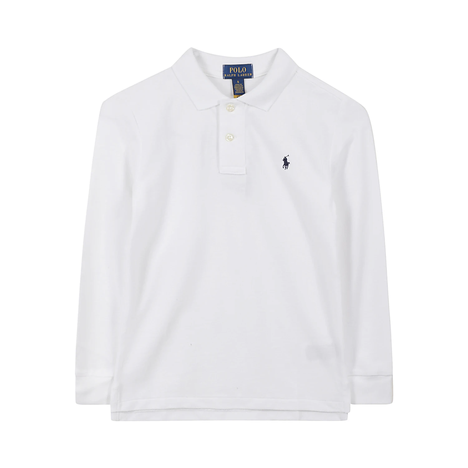 Long-sleeved white cotton polo shirt