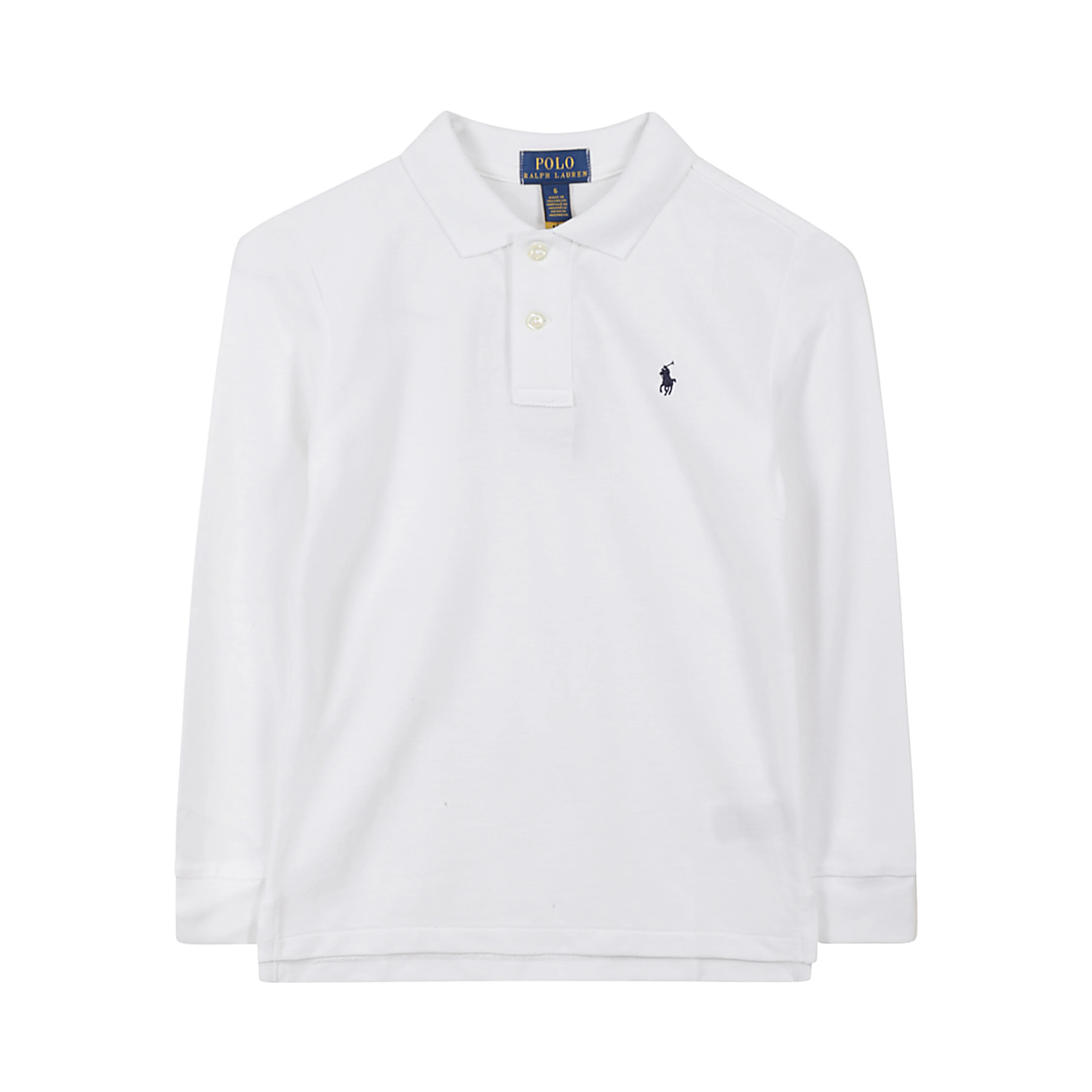 Long-sleeved white cotton polo shirt