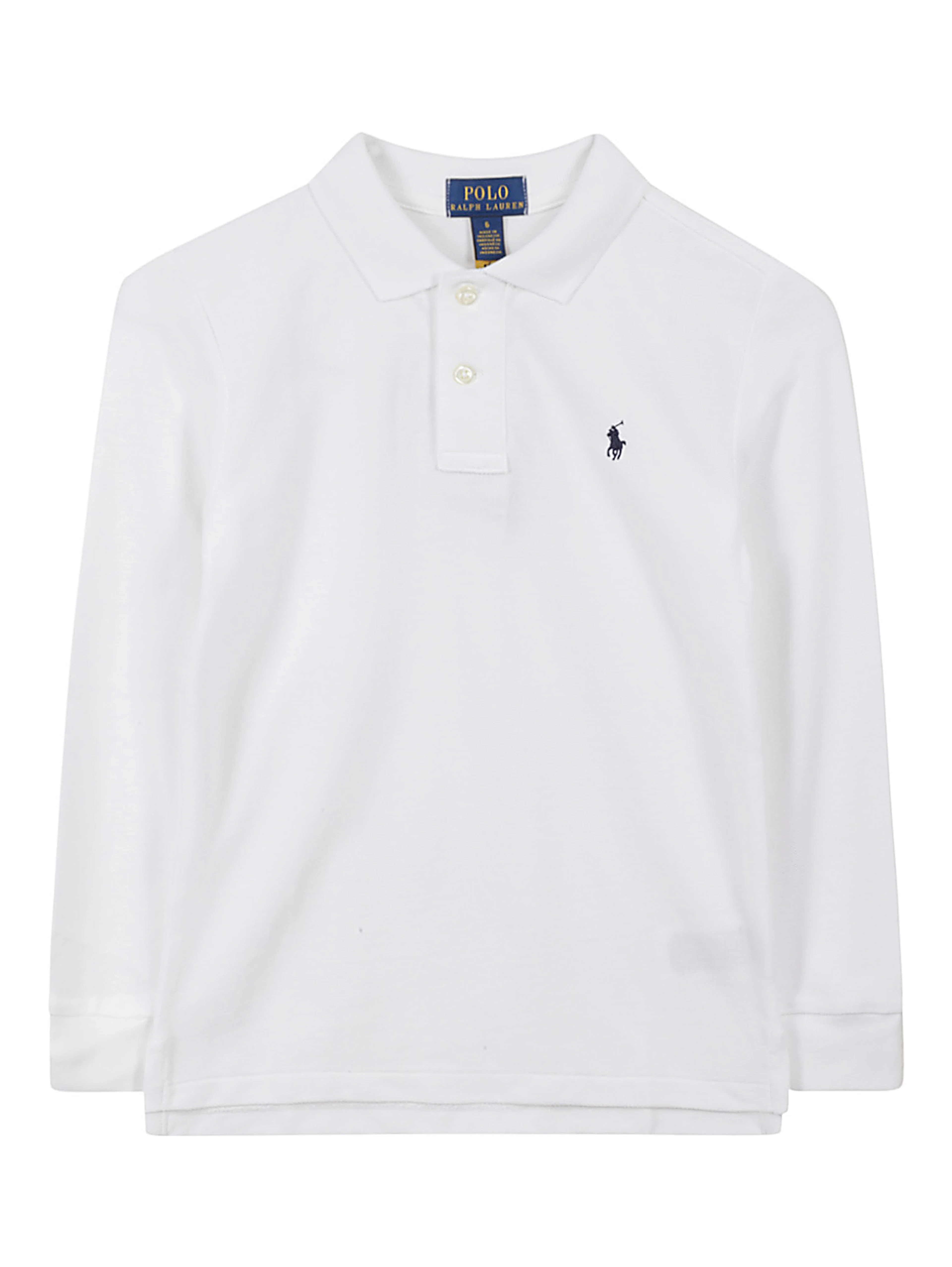 Long-sleeved white cotton polo shirt