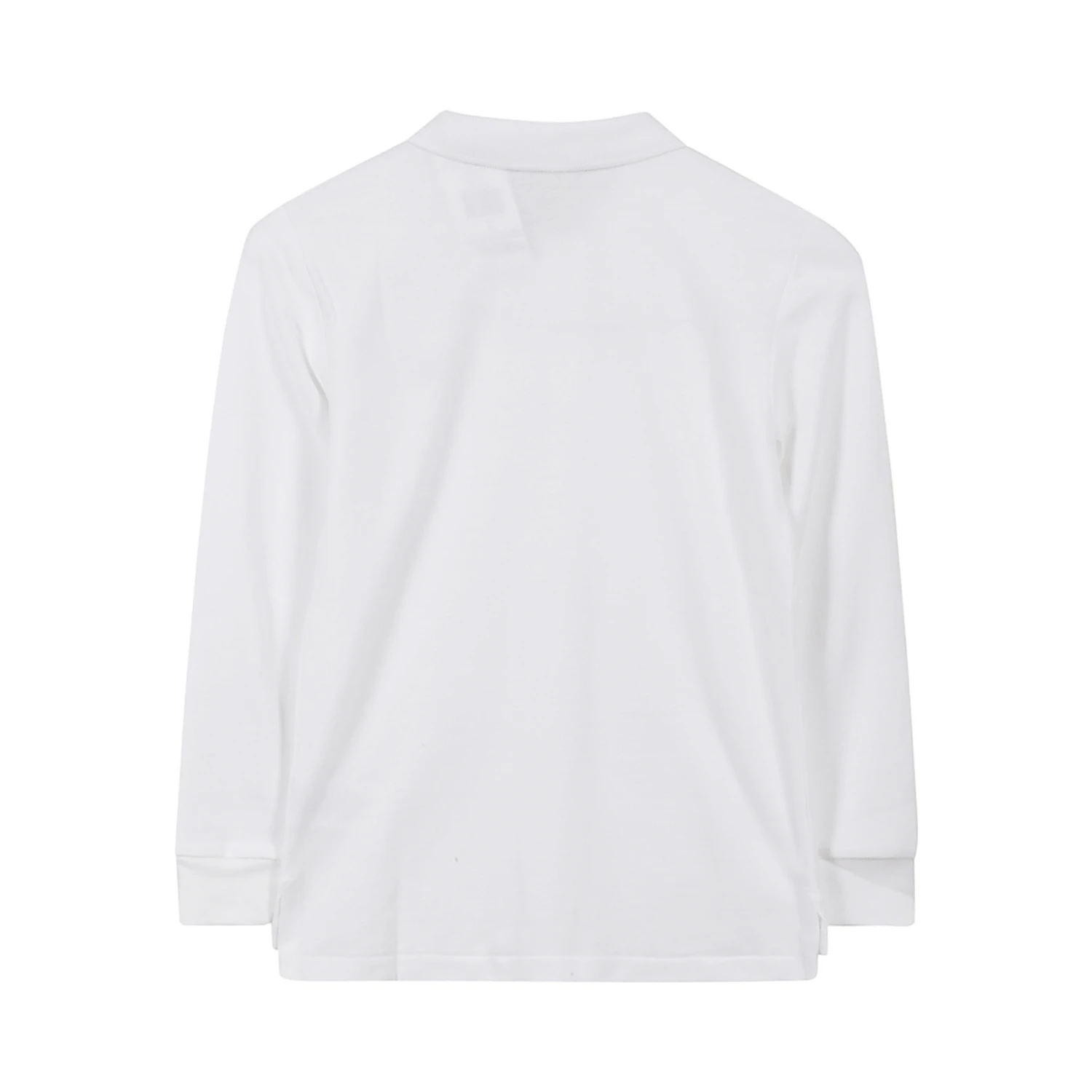 Long-sleeved white cotton polo shirt