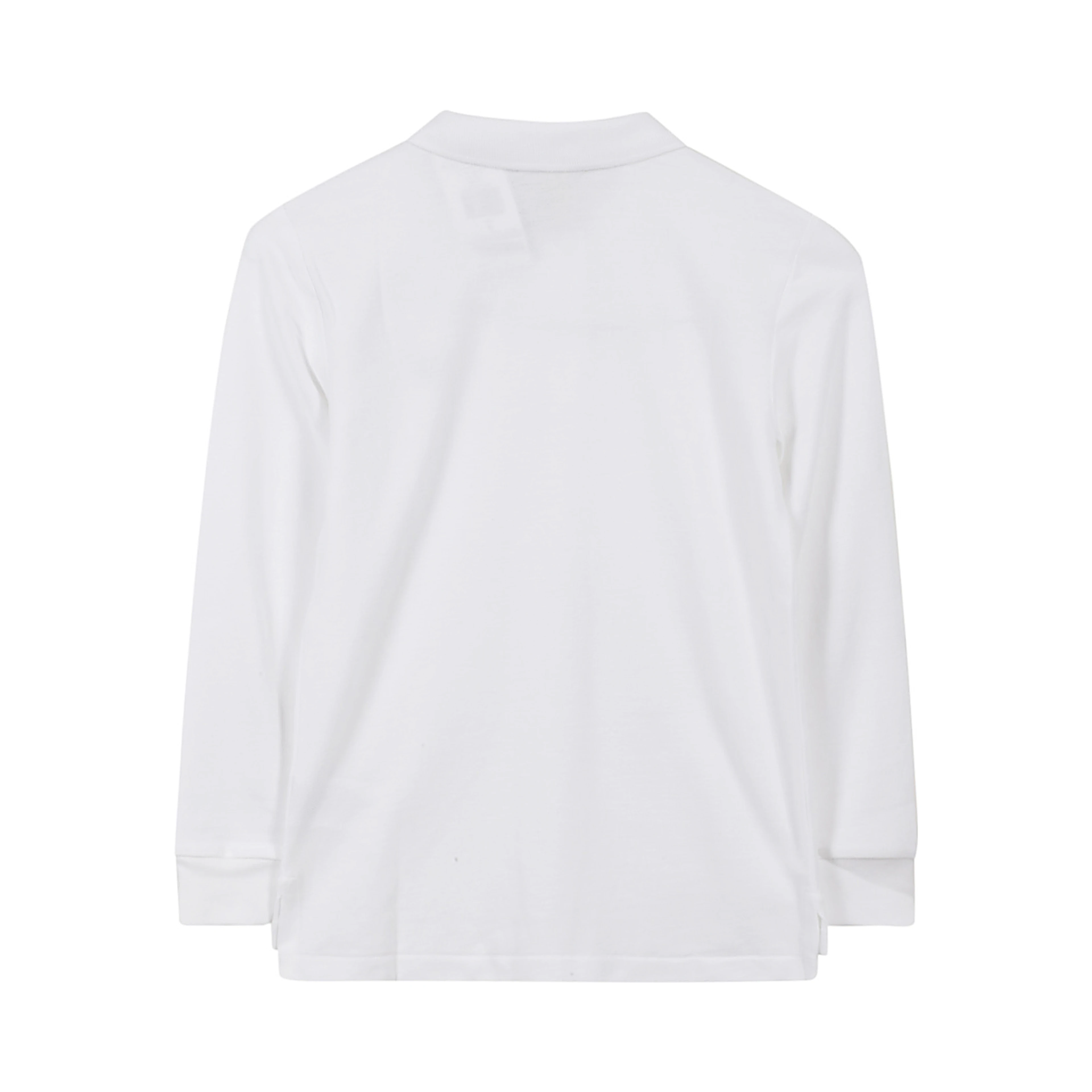 Long-sleeved white cotton polo shirt