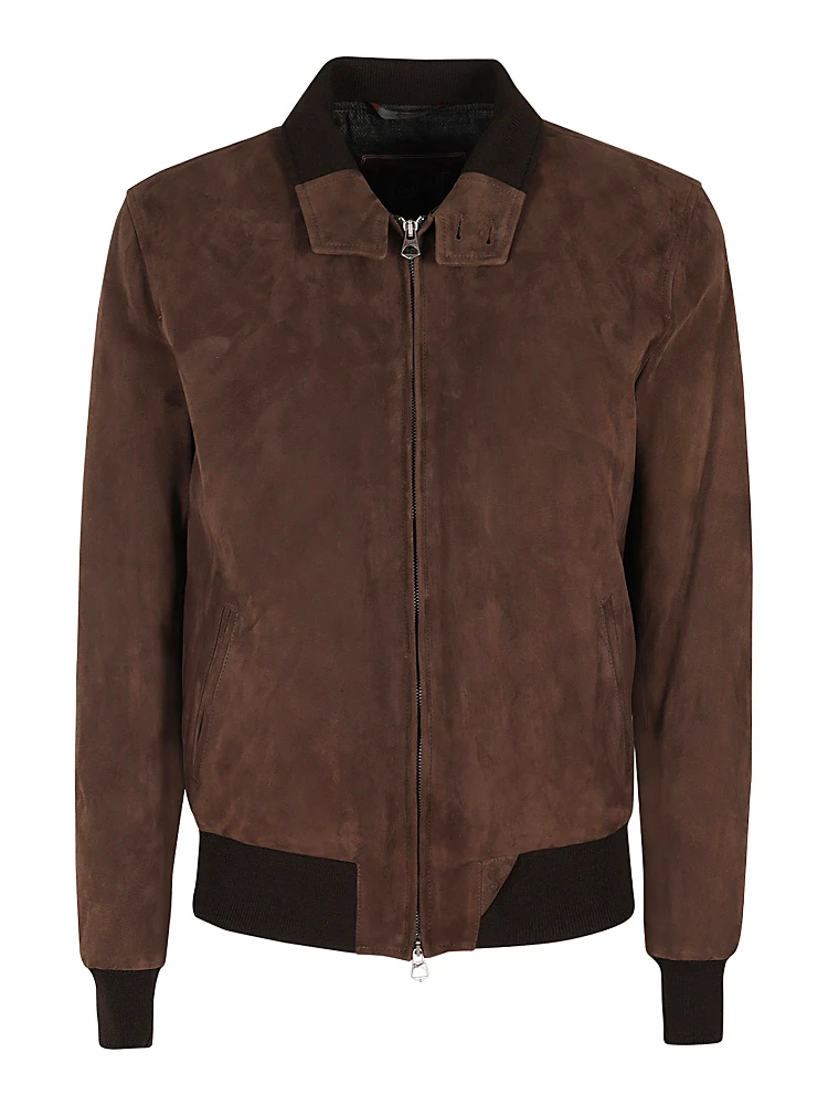 Suede zip-up bomber jacket