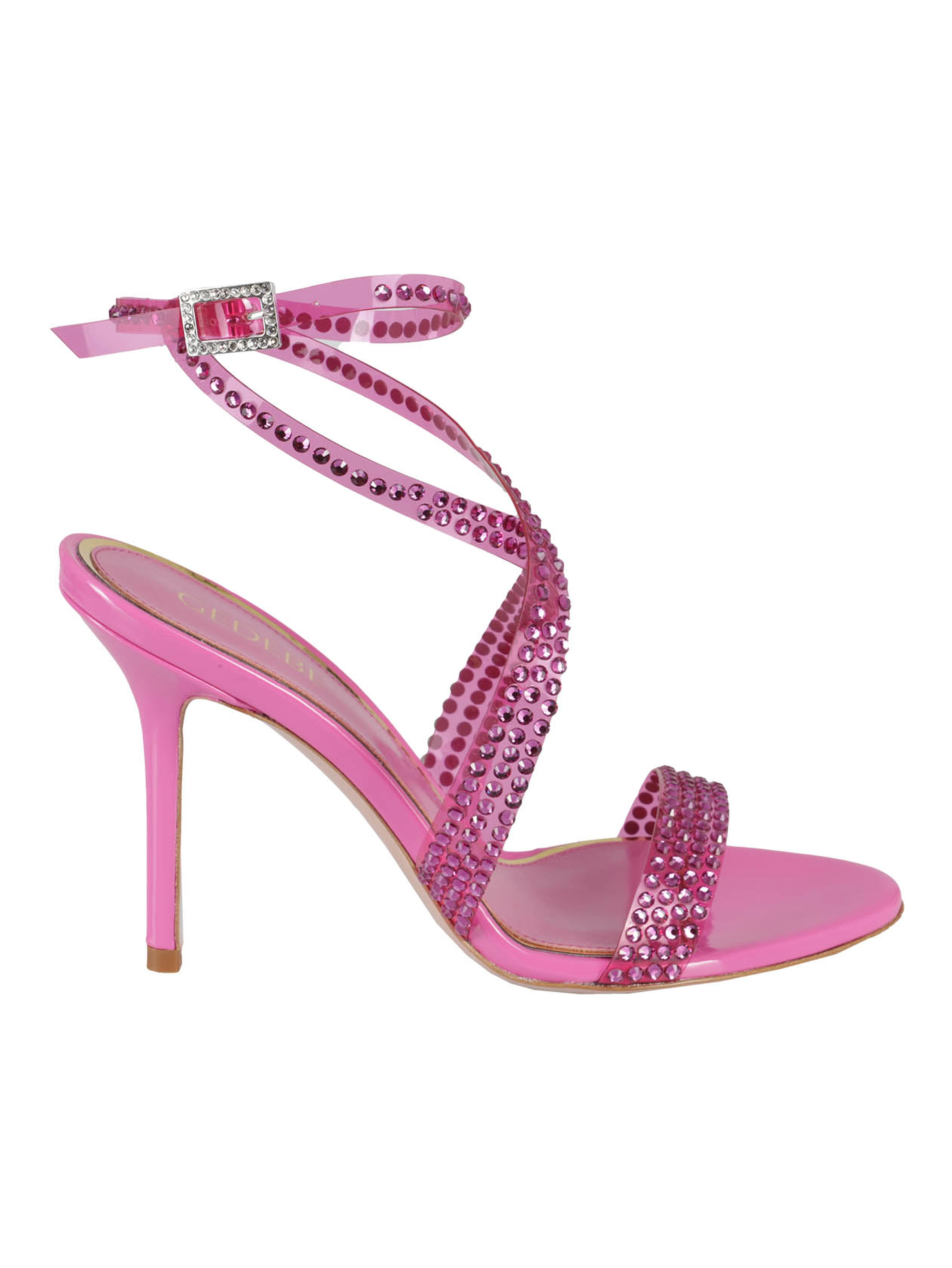 High-heeled Fuchsia Sandals With Intertwined Straps