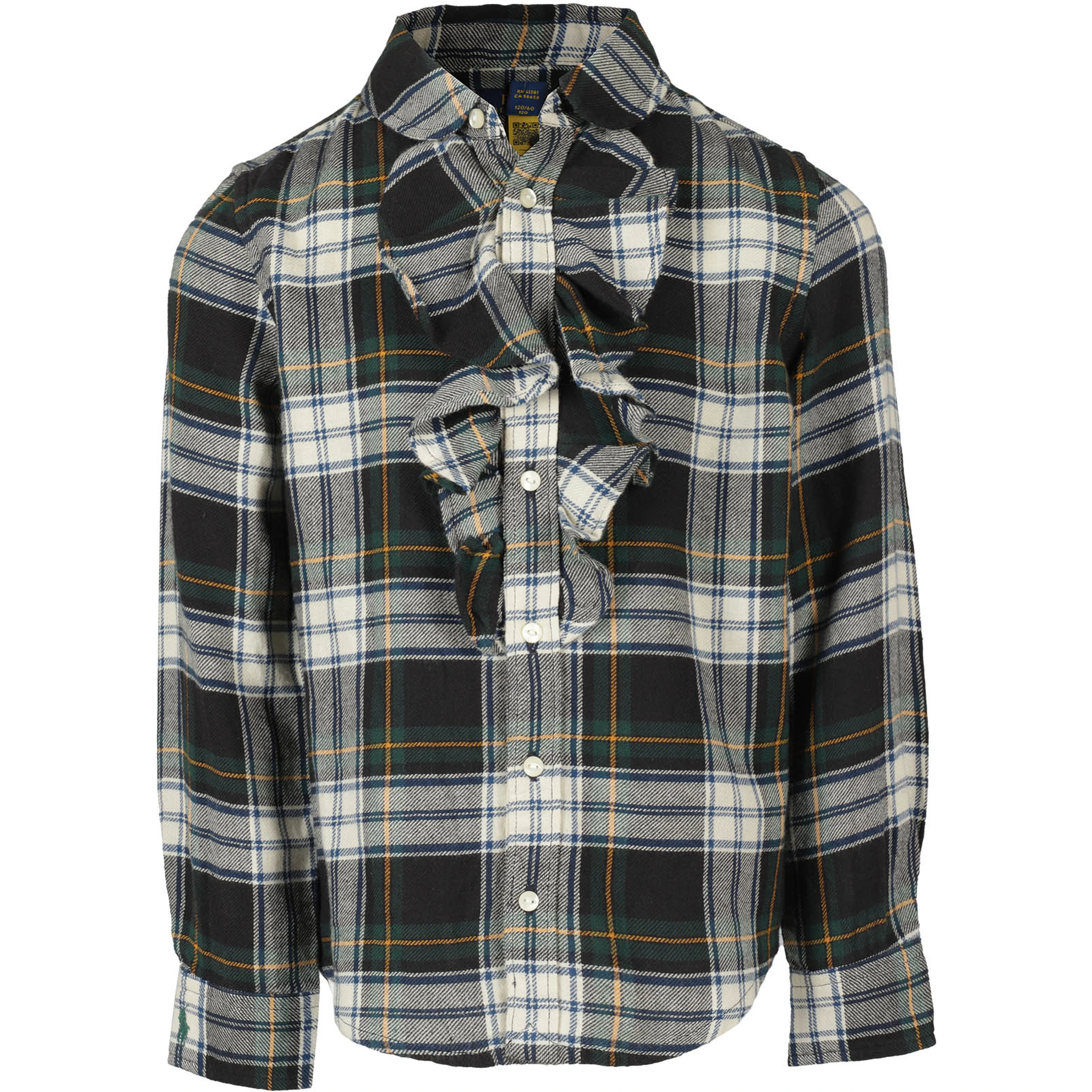 Plaid-check ruffled cotton shirt