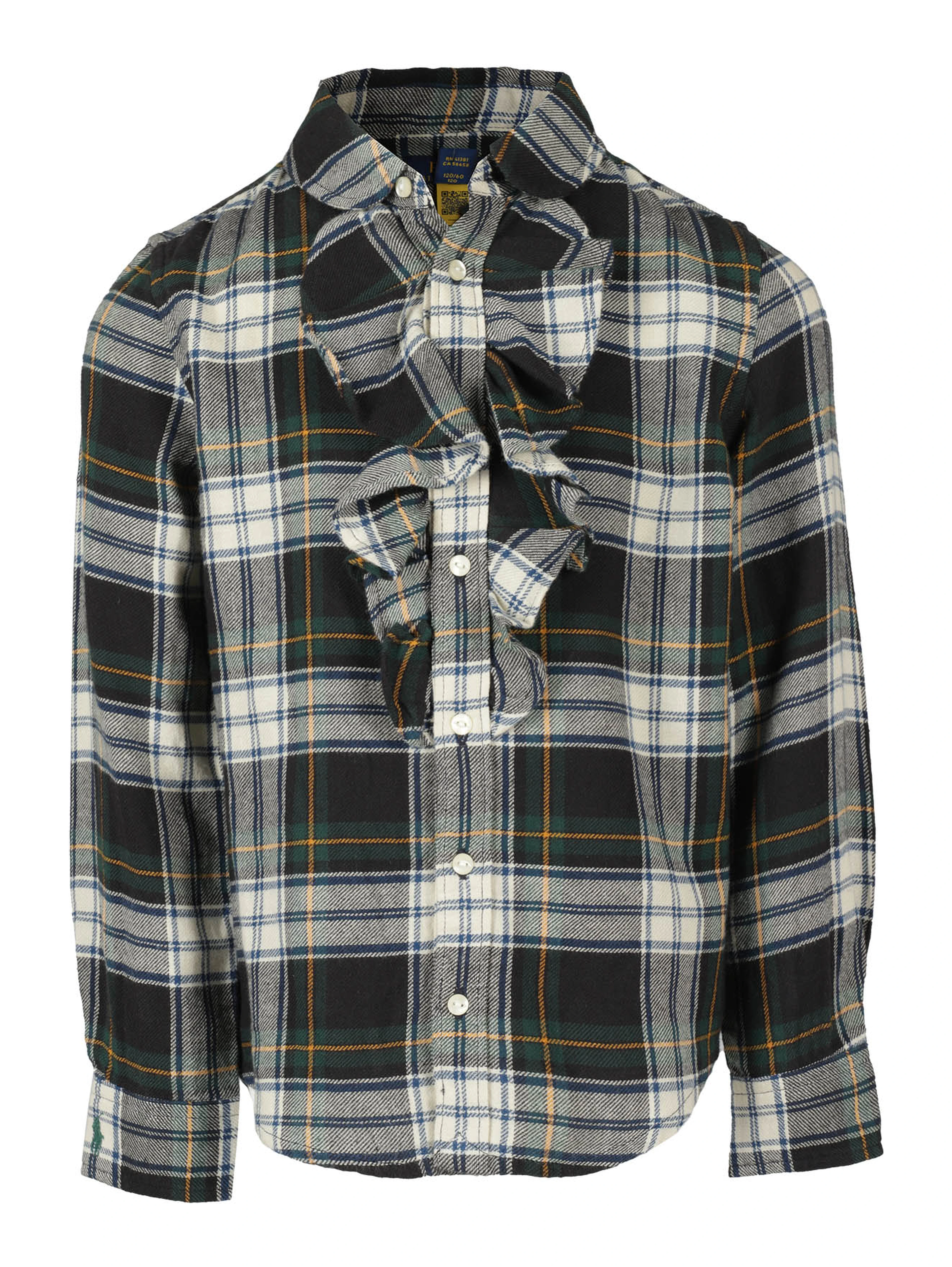 Plaid-check ruffled cotton shirt