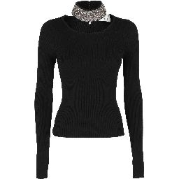 Crystal-embellished ribbed-knit jumper