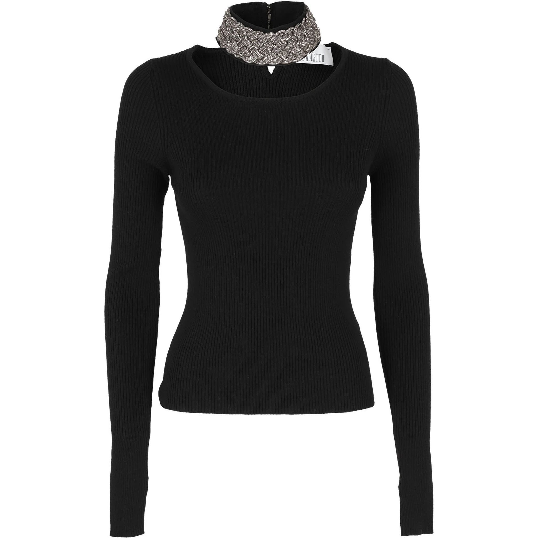 Crystal-embellished ribbed-knit jumper