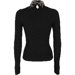 Crystal-embellished ribbed-knit jumper