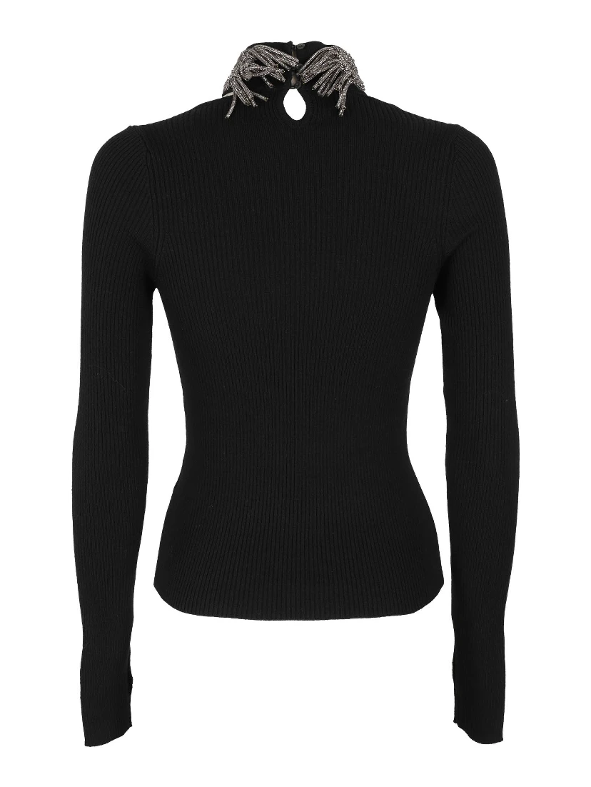 Crystal-embellished ribbed-knit jumper